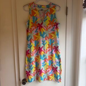 Lands End Womens Sleeveless Cotton Shift Dress Tropical Floral S/L 6-8